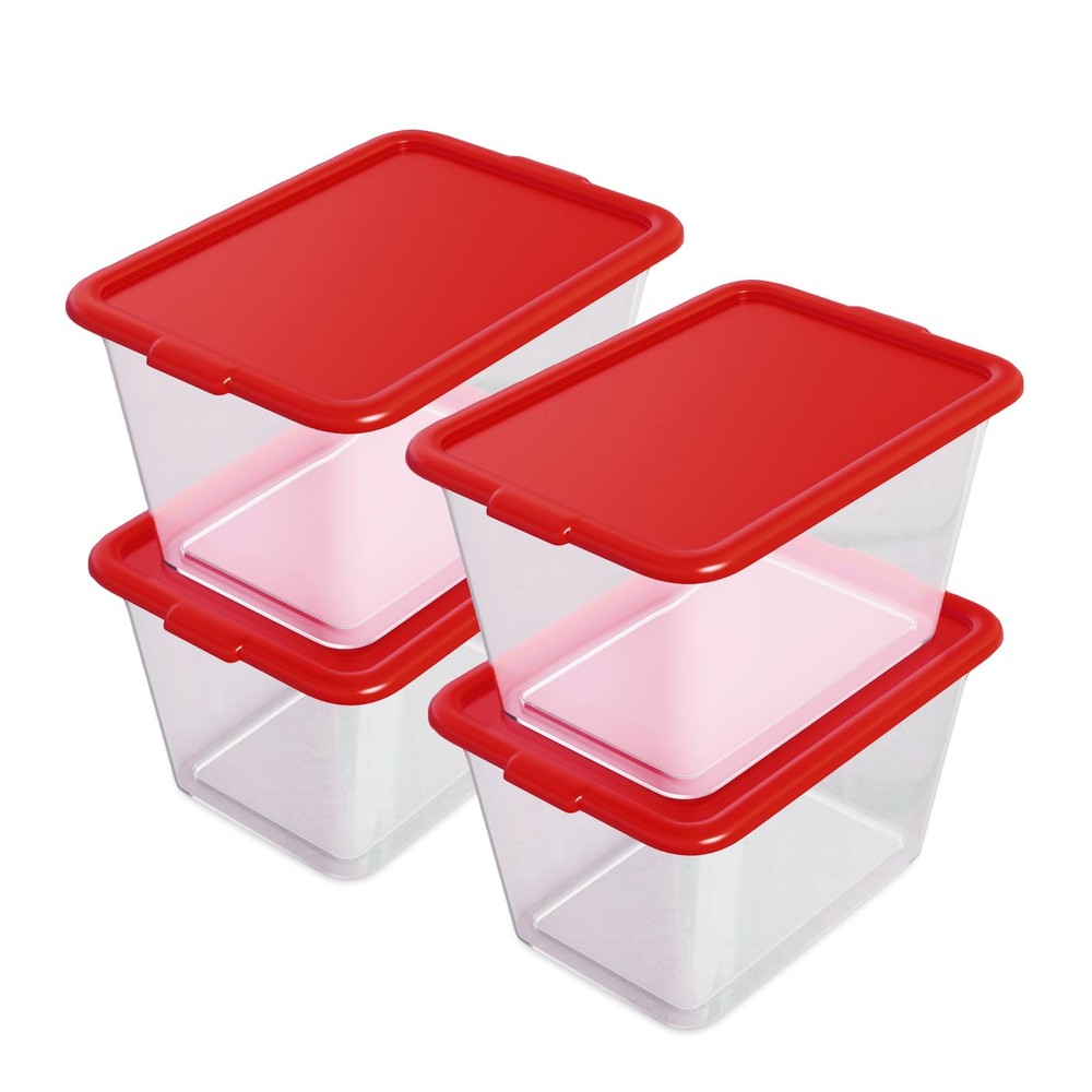Storage Totes with Lids - Made in USA 14.5-Gallon (58-Quart) 4-Pack storage b...
