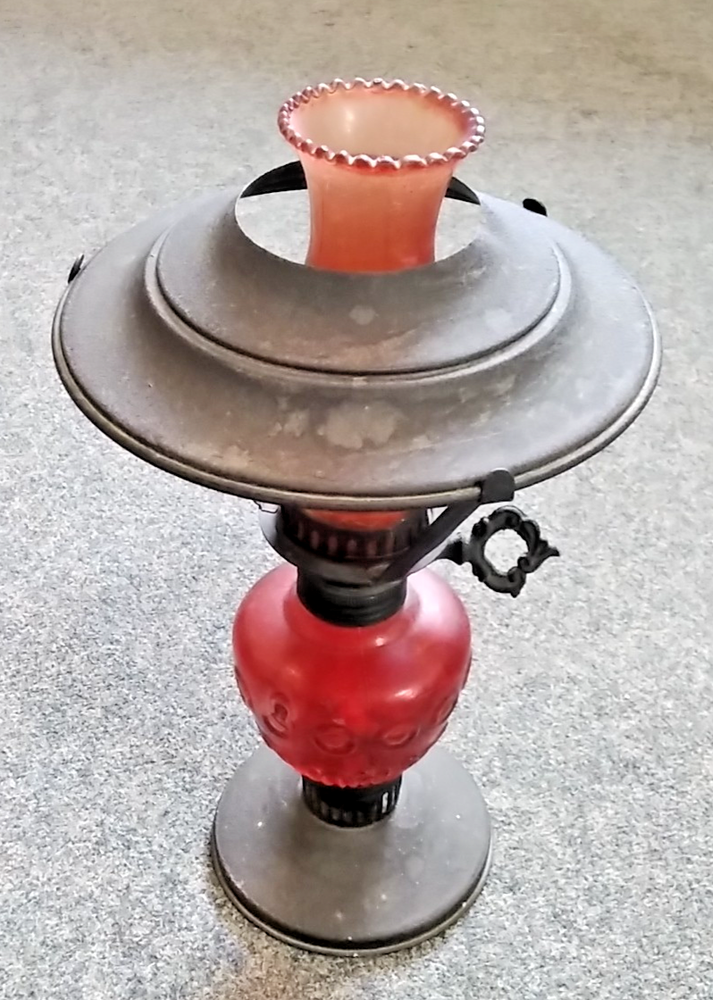 Antique Ruby Red Glass Oil Lamp Lantern