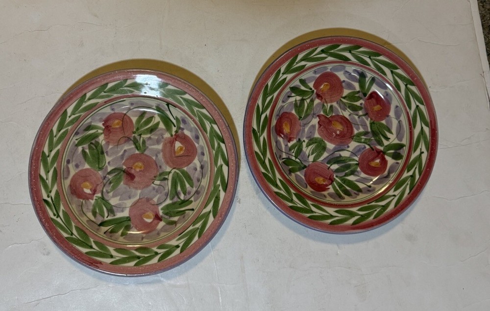 Liz Vigoda Hand painted Ceramic Floral Salad Plates Set Of Two 8.2 In.