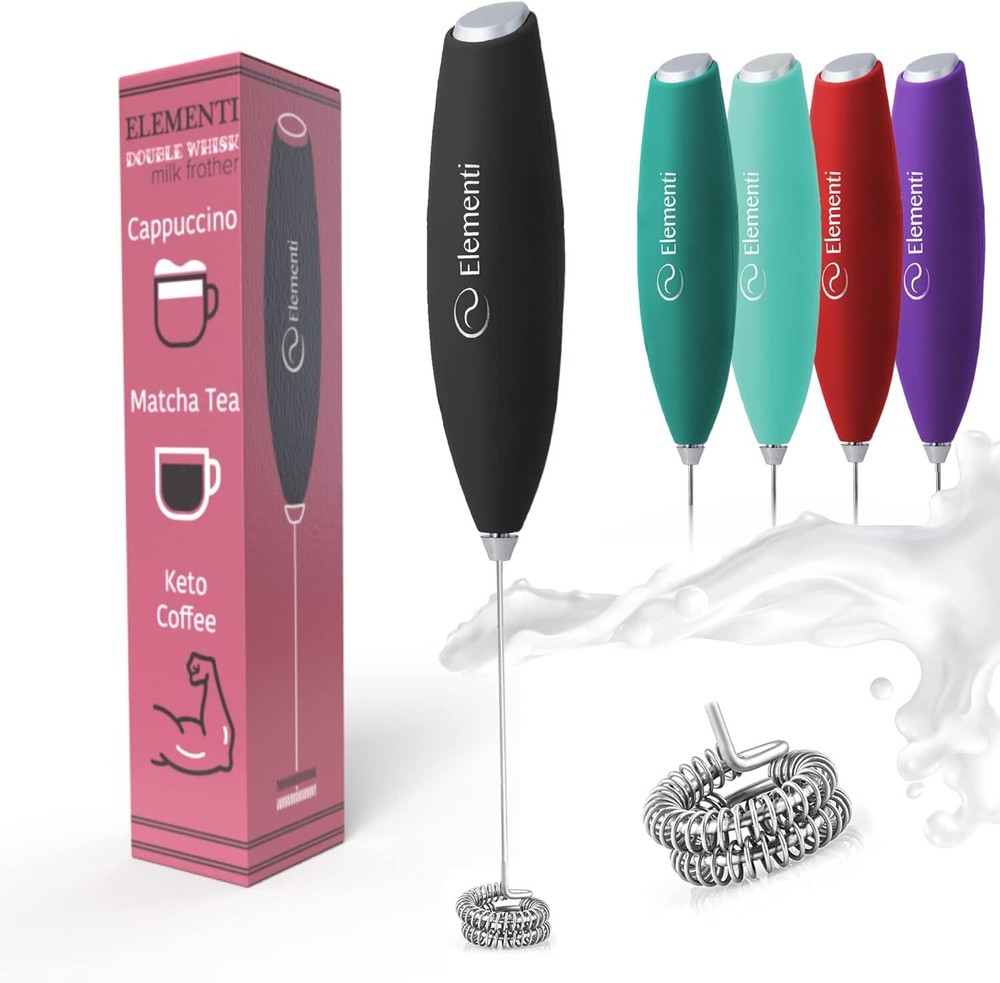Elementi Milk Frother Wand with Double Whisk - Coffee Electric Black-image