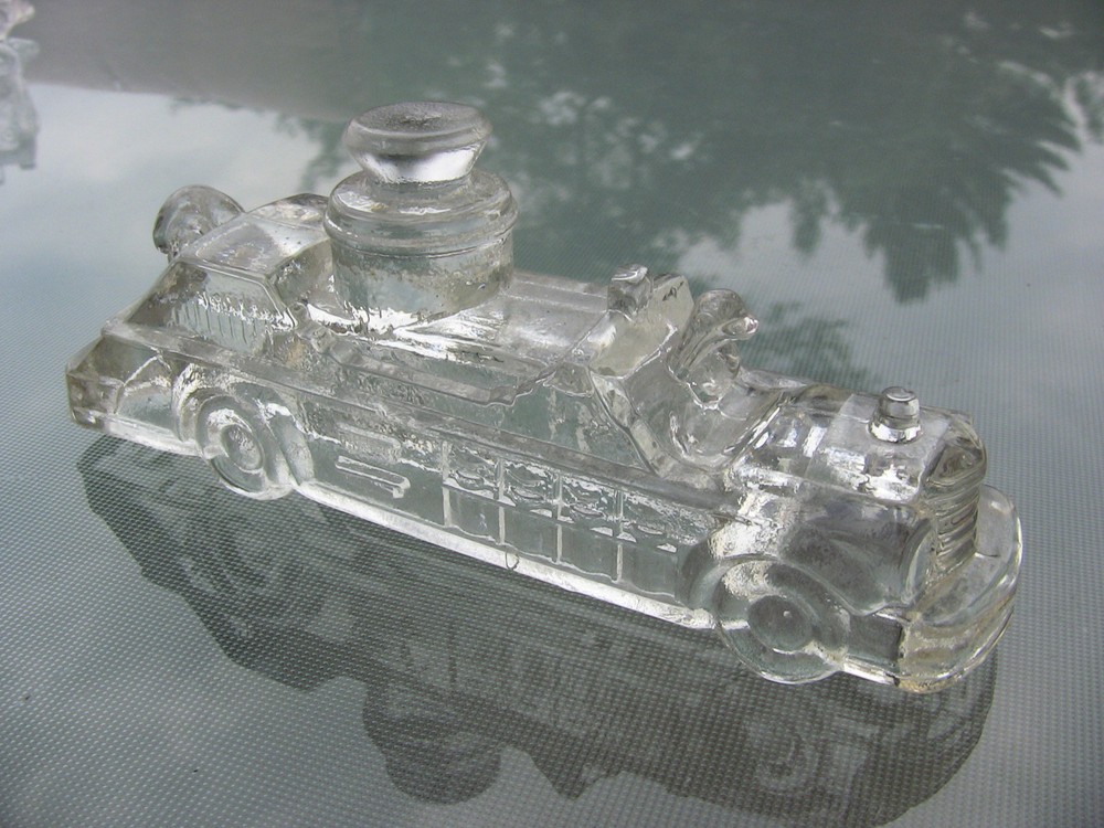 Vintage Candy Container Dimestore Toy Glass Figurine Fire Engine Truck 1950s