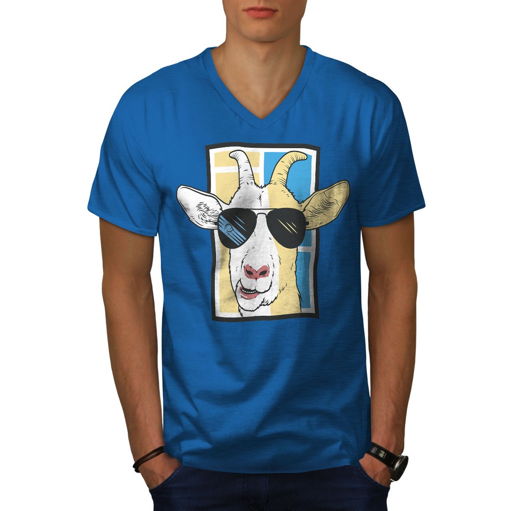 Wellcoda Cool Goat In Sunglasses Funny Stylish Mens V-Neck T-shirt