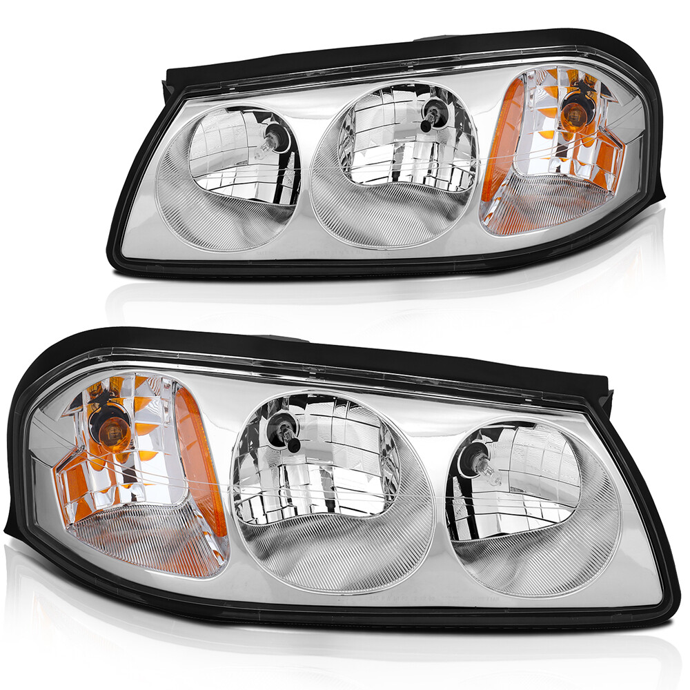 For Chevy Impala 2000-2005 Headlights Chrome Headlamps Assembly Left Right Pair