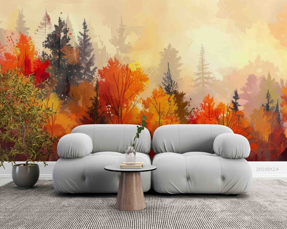 3D Autumn Forest Watercolor Wall Murals Wallpaper Murals Wall Sticker