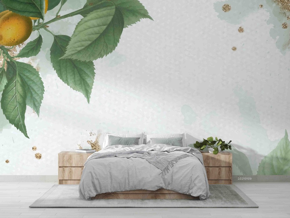 3D Fruit Leaves Watercolor Wall Murals Wallpaper Murals Wall Sticker