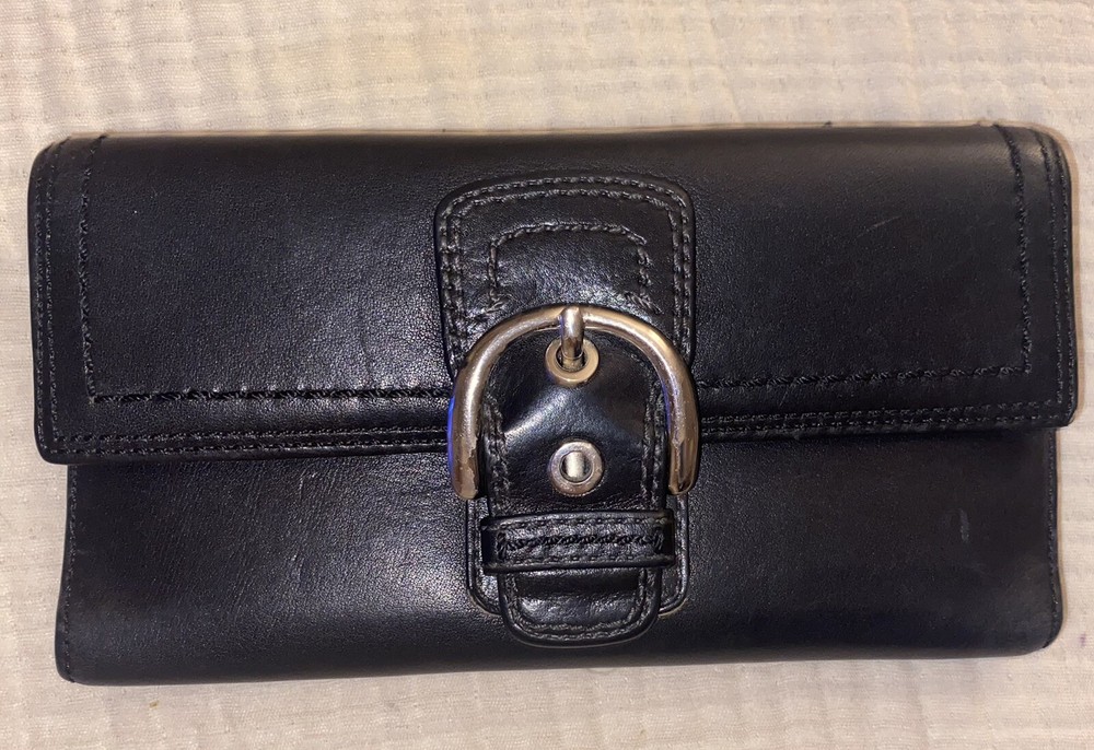 COACH Vintage Black Leather Buckle Credit Card Wallet Y2K Grunge Style