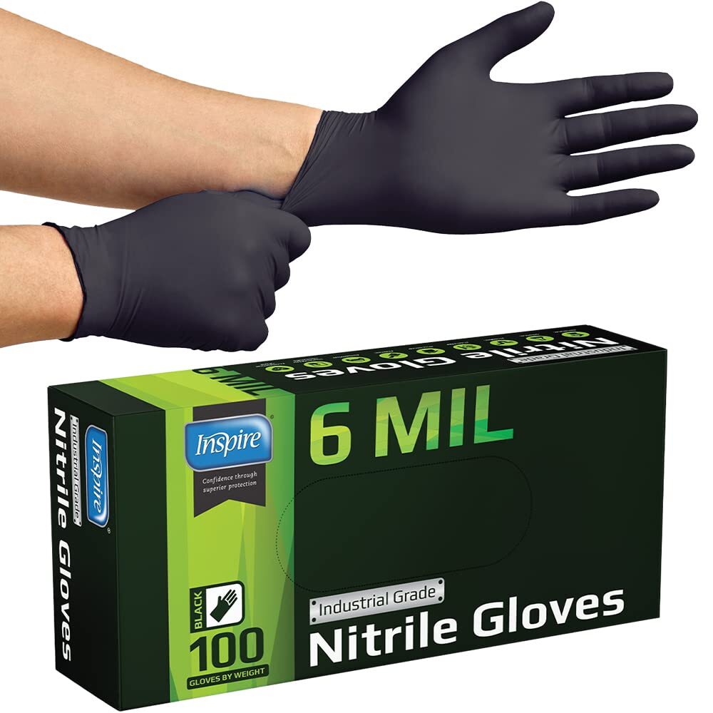 Inspire Black Nitrile Gloves Heavy Duty 6 Mil Original Nitrile Work Gloves