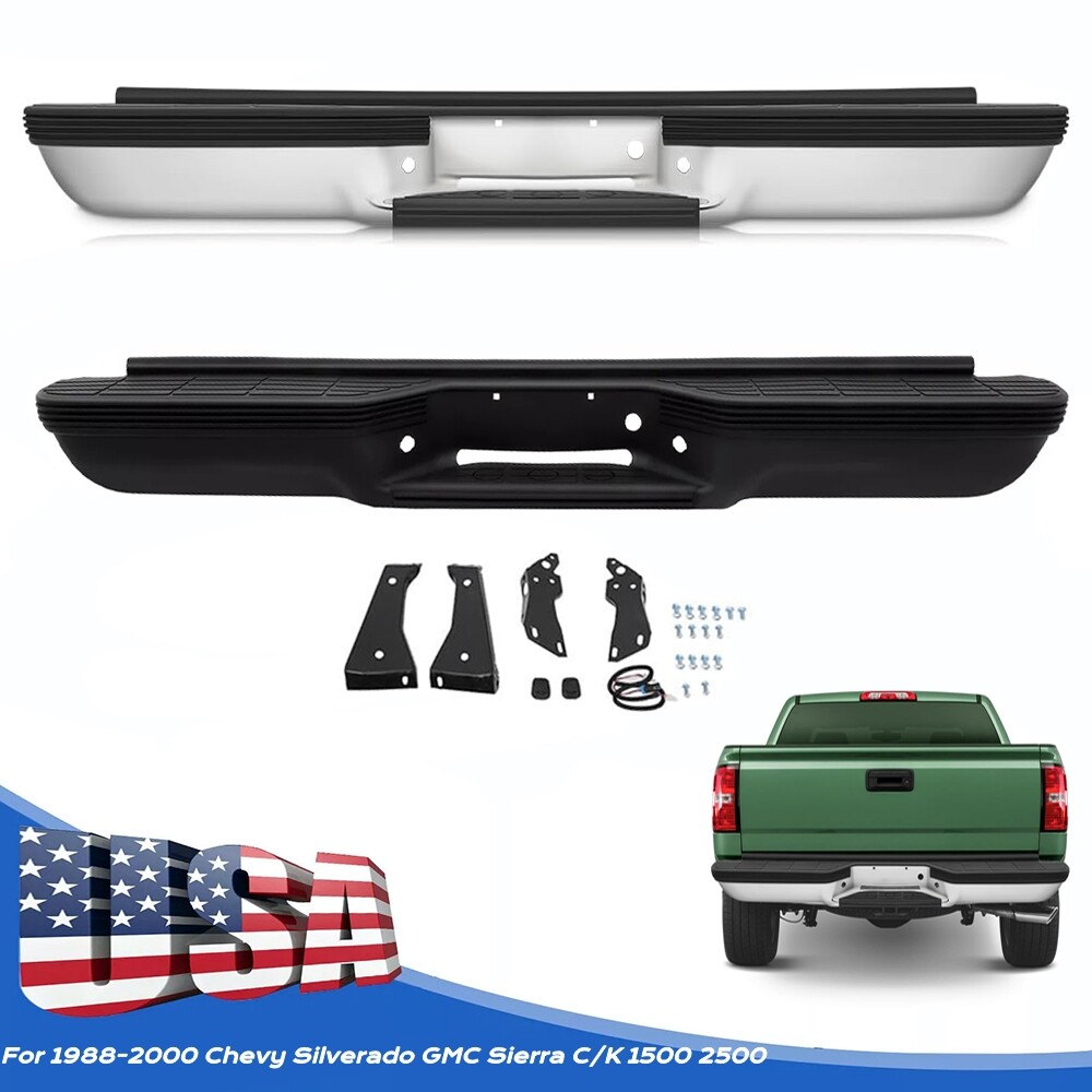 Chrome Black Rear Step Bumper for 88-00 Chevy Silverado GMC Sierra C/K 1500 2500