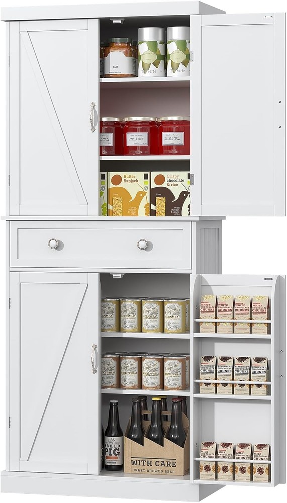 Tall Kitchen Pantry Cabinet with Doors and Shelves for Organized Storage