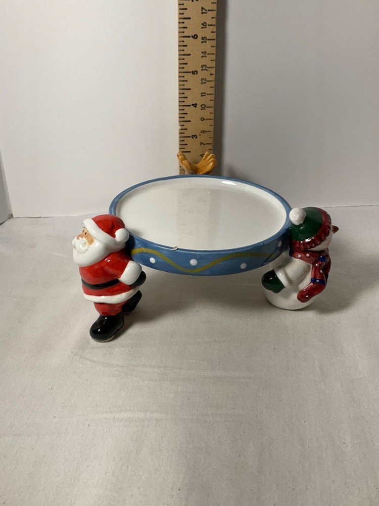 Seasonal small cake stand Footed with santa snowman and deer 5”-image
