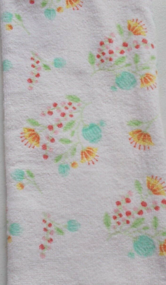 Aqua Red Orange Floral Print Cotton Kitchen Towel Uncut-image