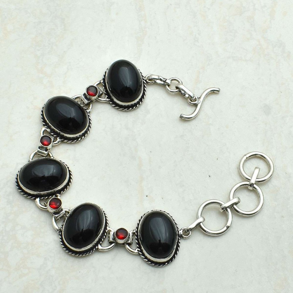 Black Onyx Garnet Gemstone Ethnic Handmade Bracelet Jewelry 25g Gift AB 67748