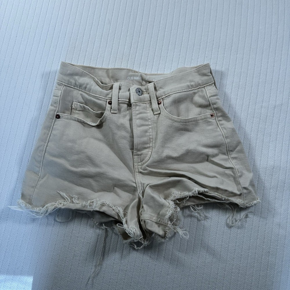 Old Navy Women’s High Rise Denim Cutoff Shorts Size 0 Beige Distressed