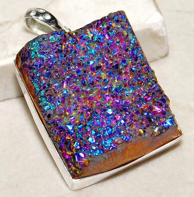 Natural Titanium Druzy Sterling Silver Pendant Jewelry B17-3  