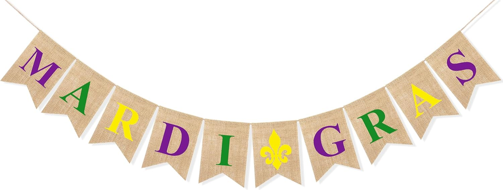 Mardi Gras Banner for Home Decor Gold Purple Green Carnival Masquerade Party Sup