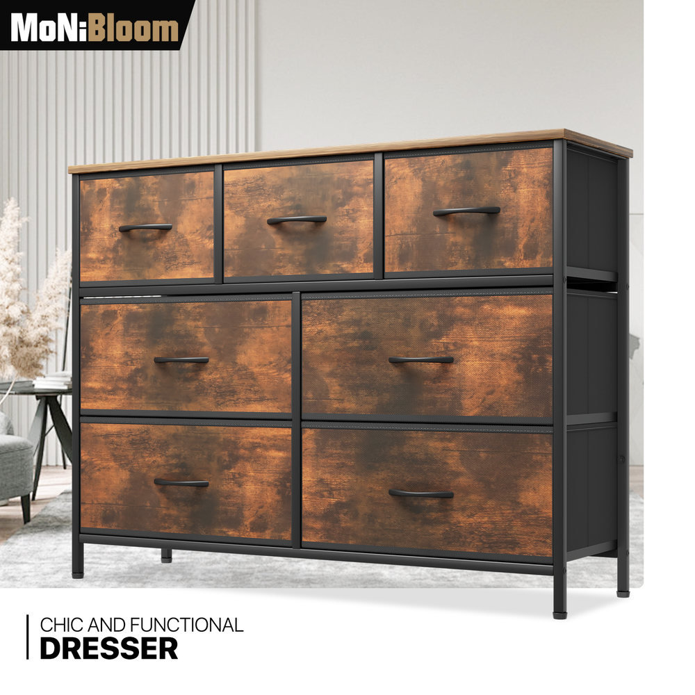 7-Tier Brown Drawers Dresser Fabric Chest of Storage Bedroom Furniture Organizer