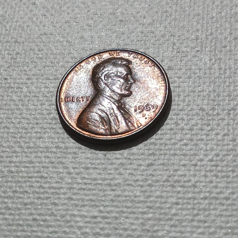 1969D Rare Floating Roof Toned Error Penny Circulated VG Condition
