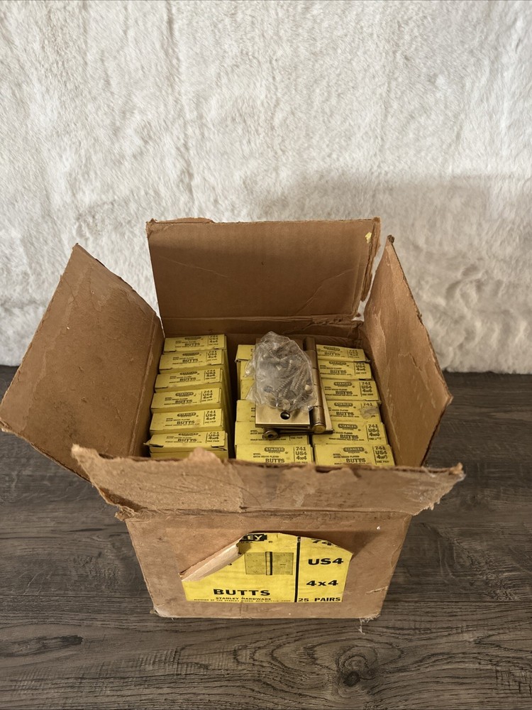 Vintage Stanley 4x4 Steel Satin Brass Plated Door Hinges Butts 741 25 Pairs USA