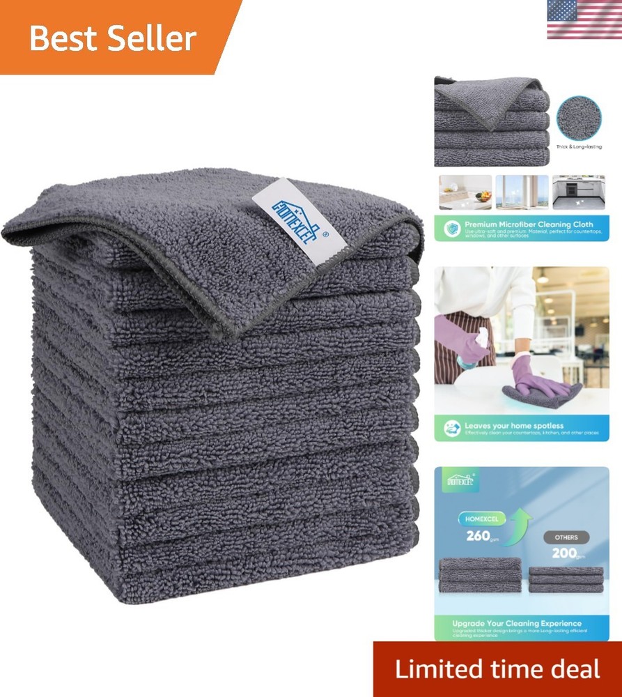 12 Pack Grey Microfiber Cleaning Cloths Lint-Free Eco-Friendly Rags
