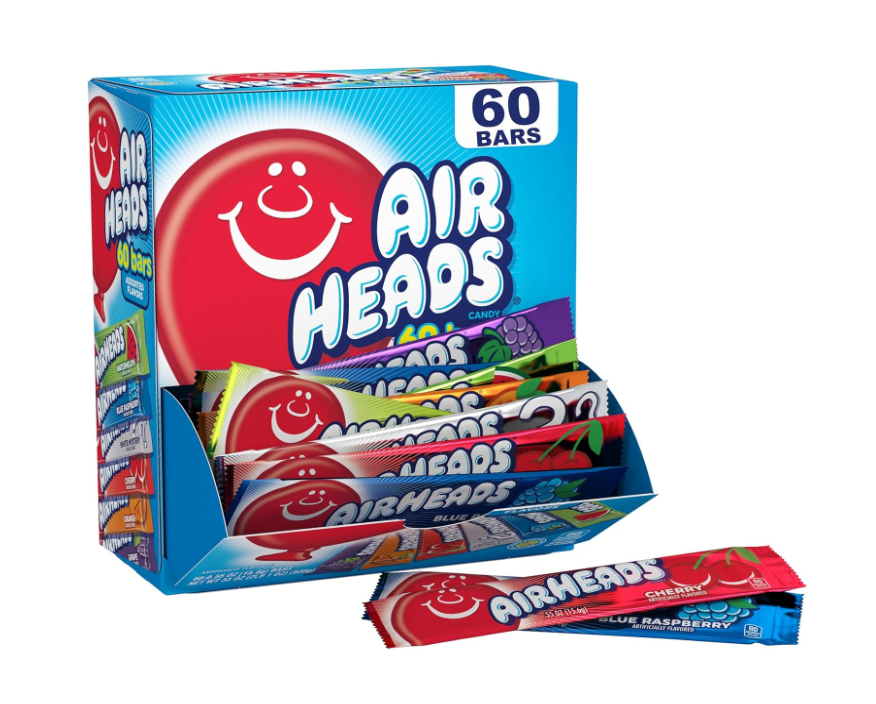 Airheads Candy Bars Variety Bulk Box- 60 Full Size Chewy Taffy for Parties Gift