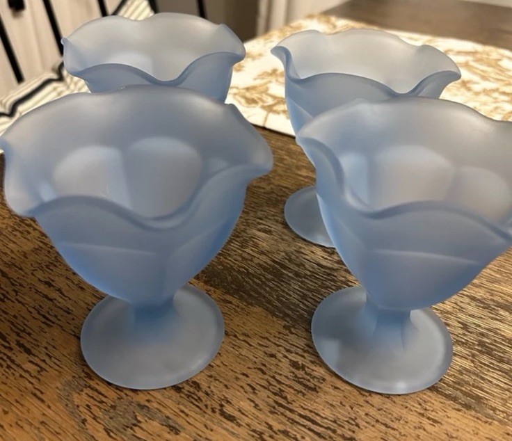 Vintage Indiana Glass Frosted Blue Sundae Cups Set of 4