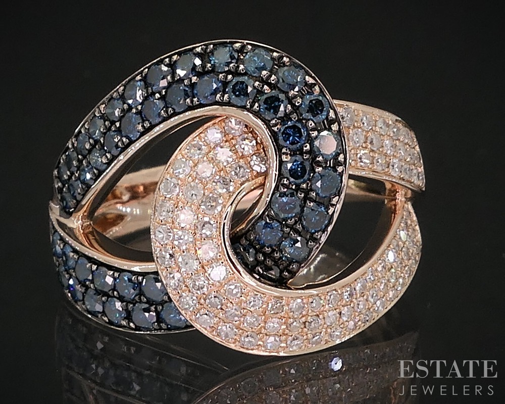 14k Rose Gold EFFY Blue & White Diamond Love Knot Ring 5.9g i18871