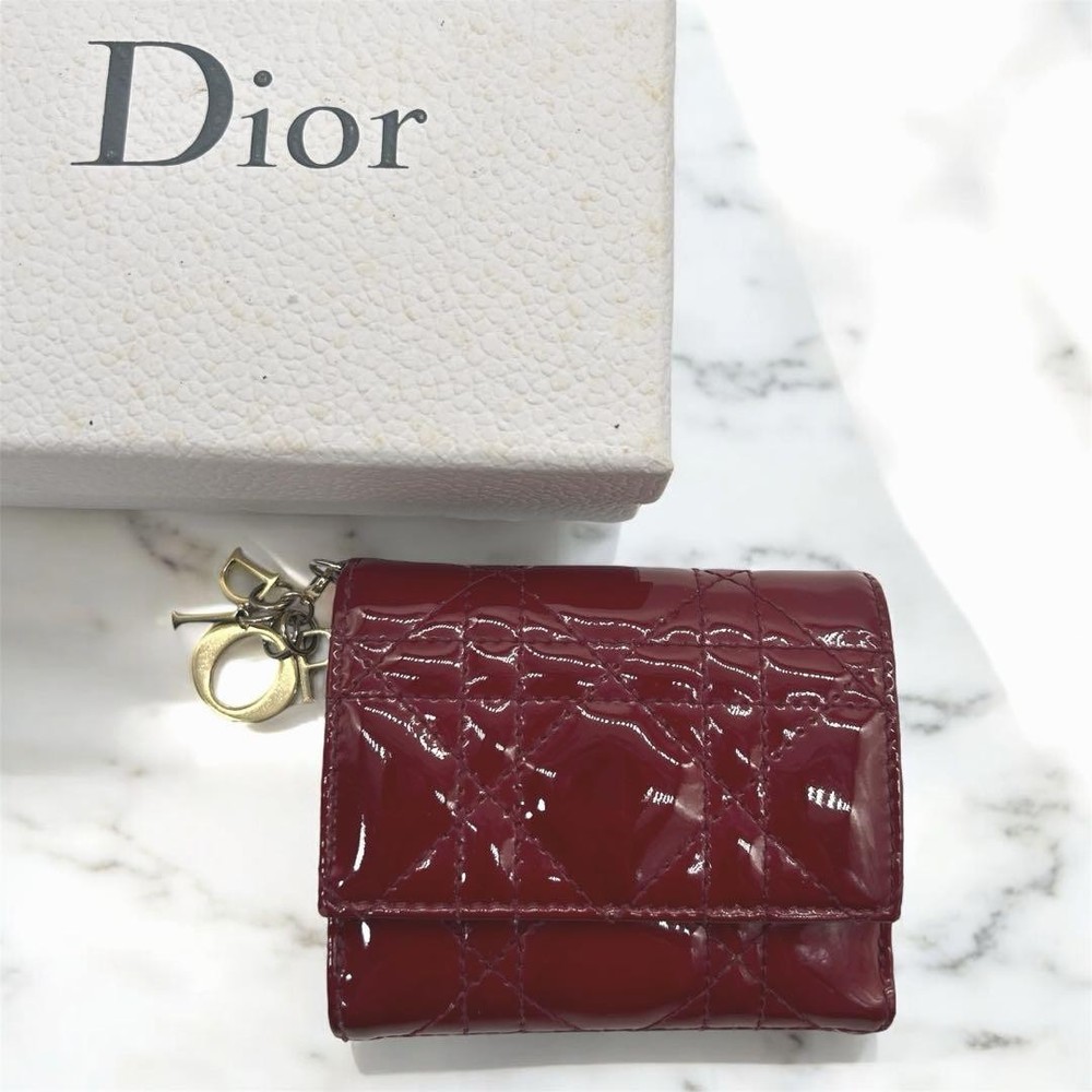 Christian Dior Lotus Wallet in Red Canage Enamel Pre-Owned