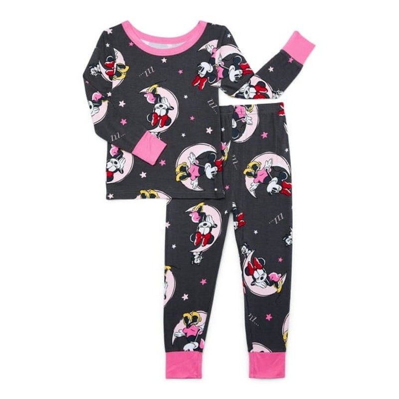 Disney Minnie Mouse Toddler Pajama Set 2T 2-Piece Long Sleeve Pink Gray Viscose