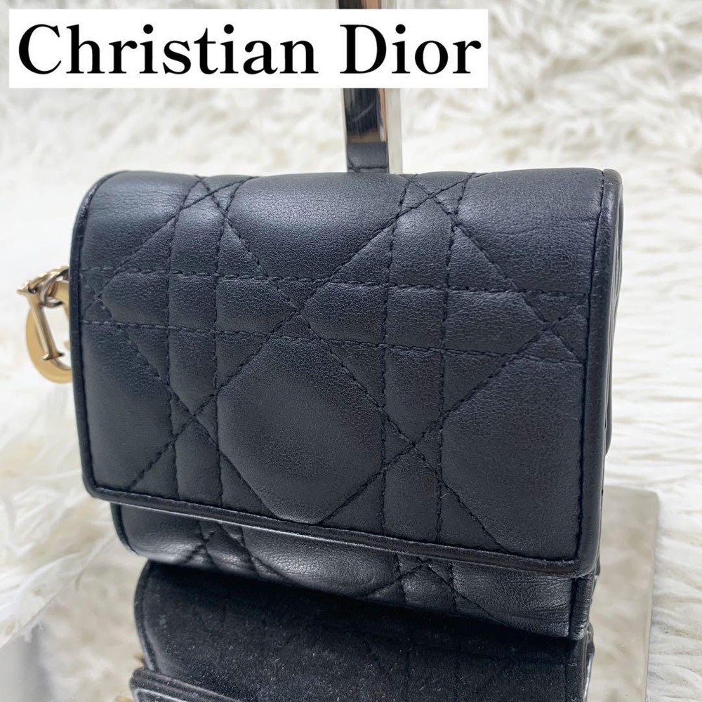Dior Cannes Lambskin Trifold Wallet in Black Pre-Owned