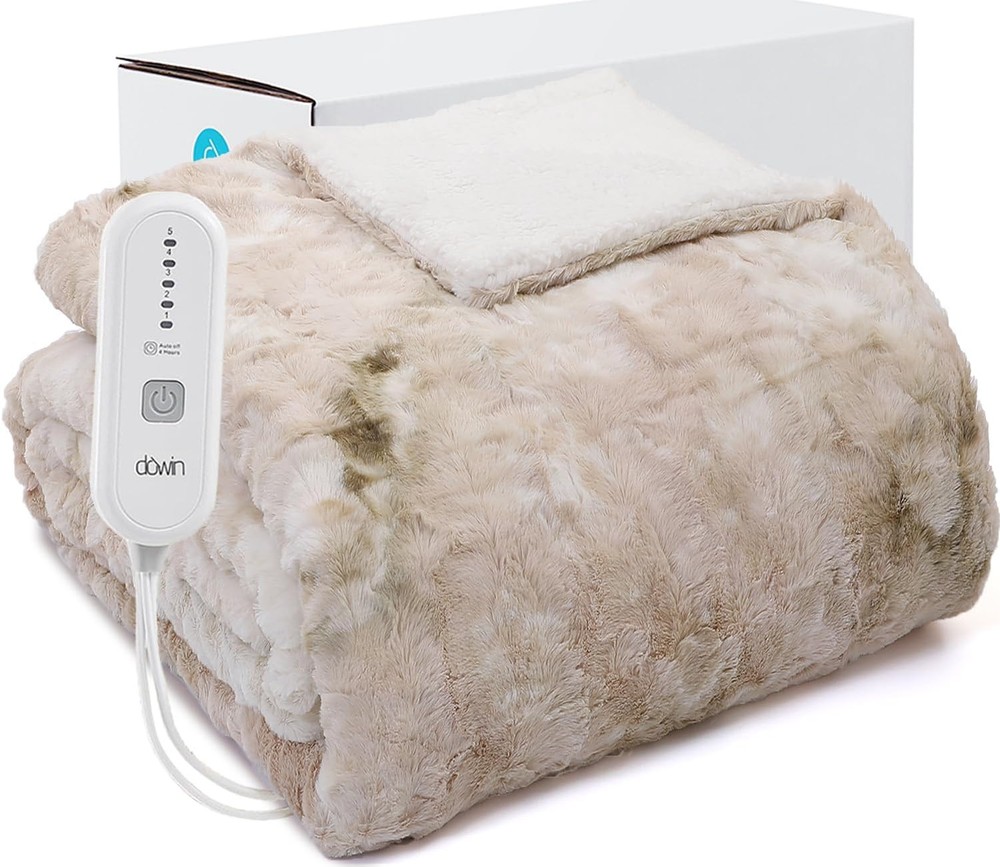 Dowin Heated Throw Blanket, Tie Dye Faux Fur 50x60