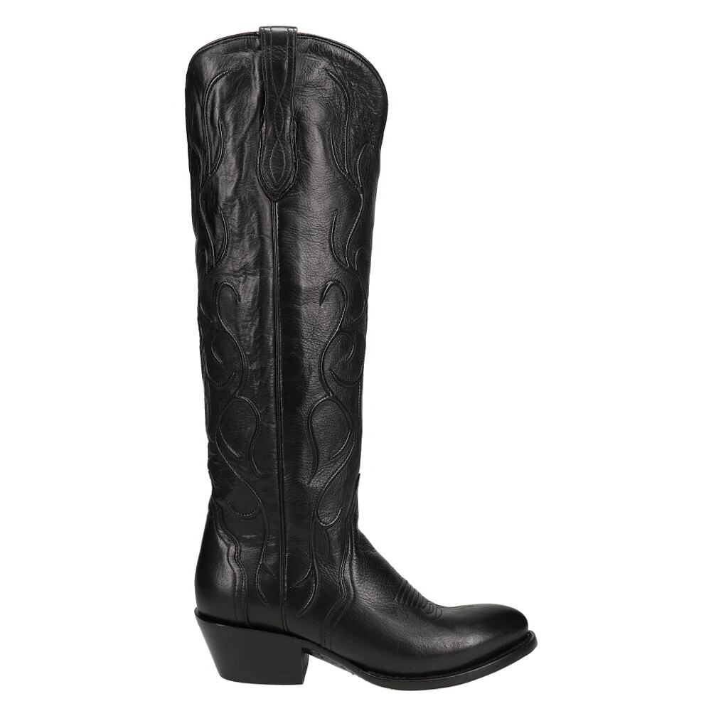 Lucchese Peri Tall Shaft TooledInlay Round Toe Cowboy  Womens Black Dress Boots