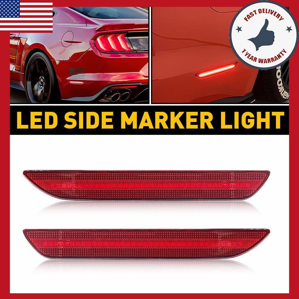 LED Side Marker Lights Rear Red fit 15-22 Mustang Ford GT350 Shelby GT350R GT500