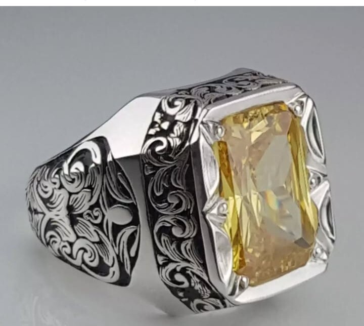Natural Yellow Sapphire Ring Swiss Pukhraj Srilanka Sapphire Sterling Silver 925