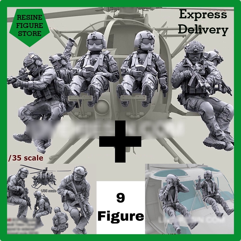 1/35 Resin Figures 9pcs US Modern Soldiers Helicopter Crew (No Plane) Unpainted