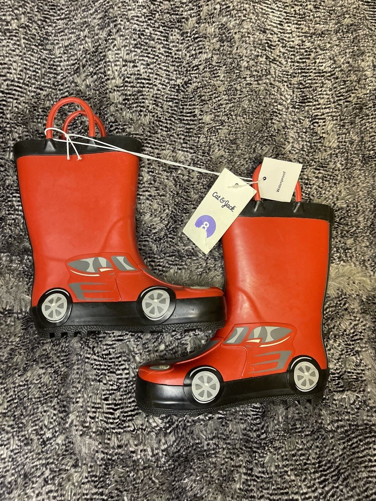 NWT Cat & Jack Kids Red Race Car Waterproof Winter Rain Boots Size 8 Target