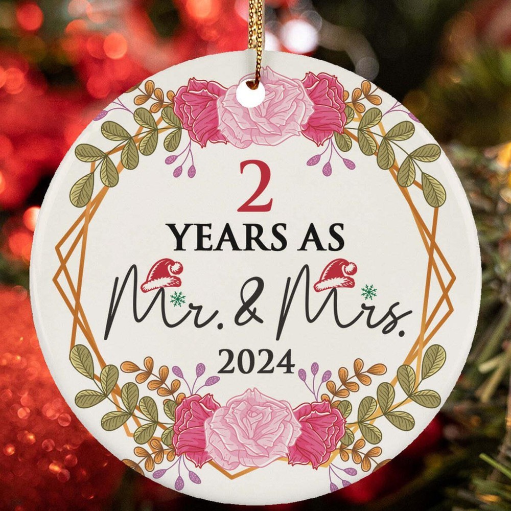 2 Years As Mr And Mrs Ornament 2nd Weeding Anniversary Christmas Wreath Gift