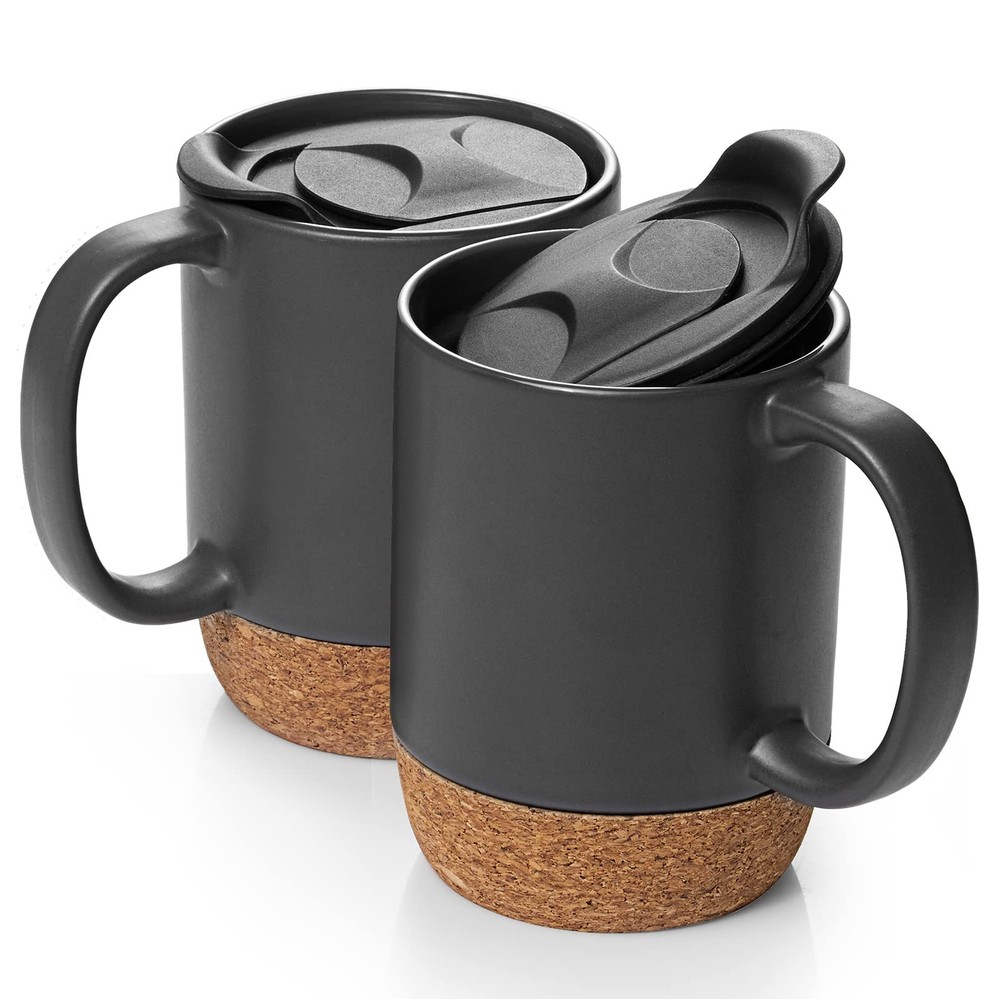 15 oz Ceramic Coffee Mug Set of 2 with Cork Bottom, Large Tea Cup