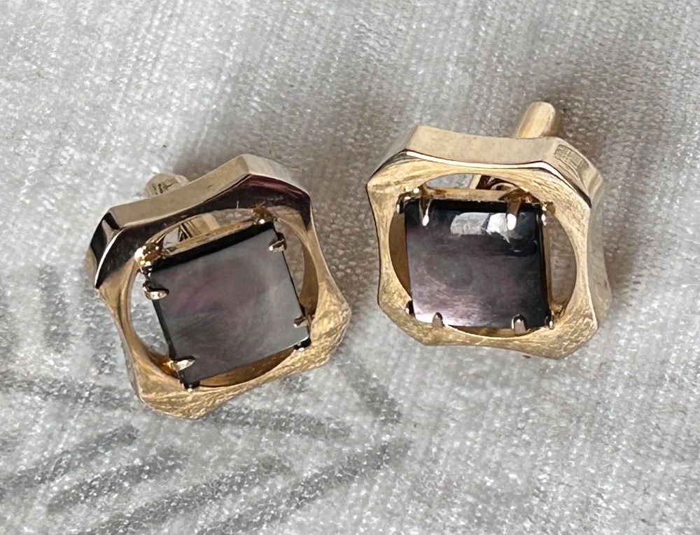 dante gold tone cuff links abalone shell