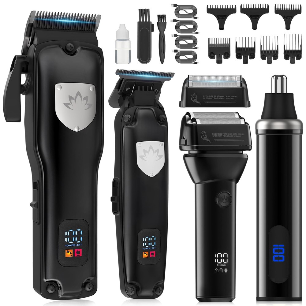 Professional Men's Hair Clipper & Trimmer Set with T-Shaper and Foil Shaver
