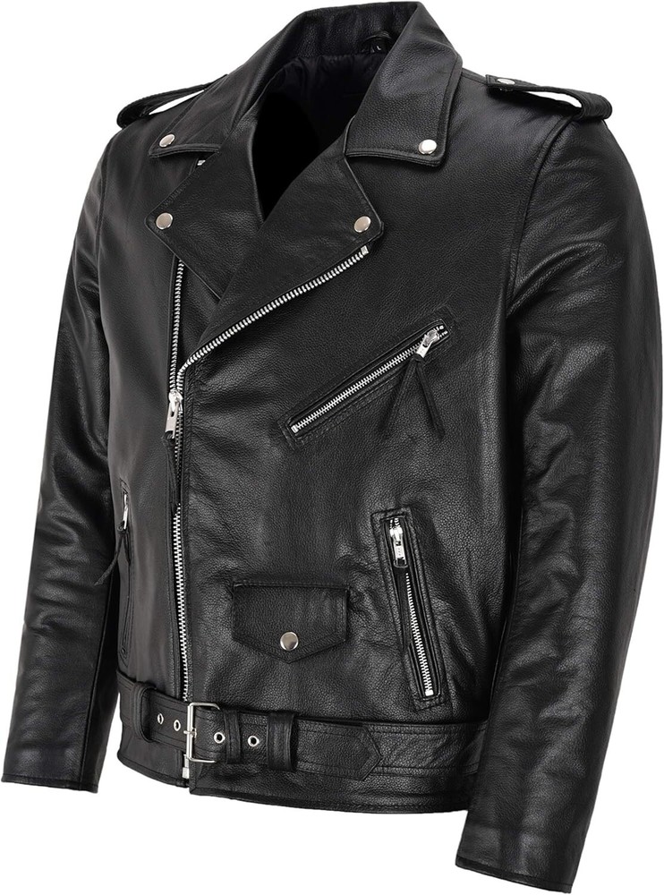 Men's Brando Biker Jacket Motorbike Genuine Cowhide Leather Men's Motorbike
