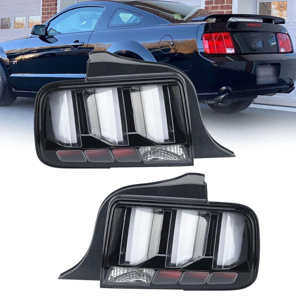 Tail Lights for 2005-2009 Ford Mustang Smoked LED Tube Signal Brake Lamps