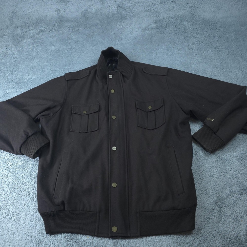 Sean John Jacket Mens 2XL Brown Wool Blend Bomber Full Zip Quilted Lined Epaulet