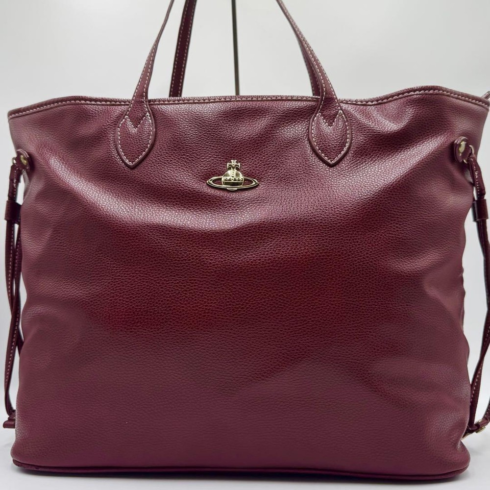 Vivienne Westwood Leather Tote Bag Orb Red Women Used Excellent+ Japan Authentic