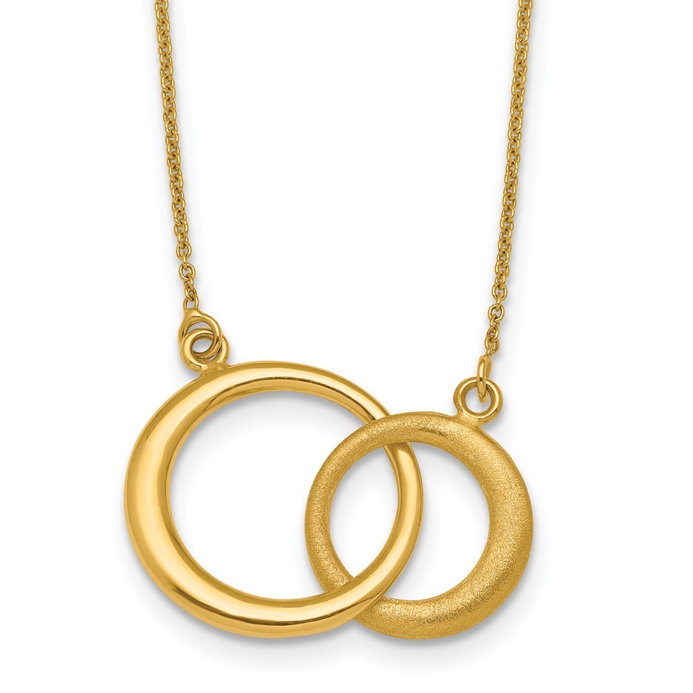 14k Yellow Gold Polished and Satin Interlocking Circles Necklace 18