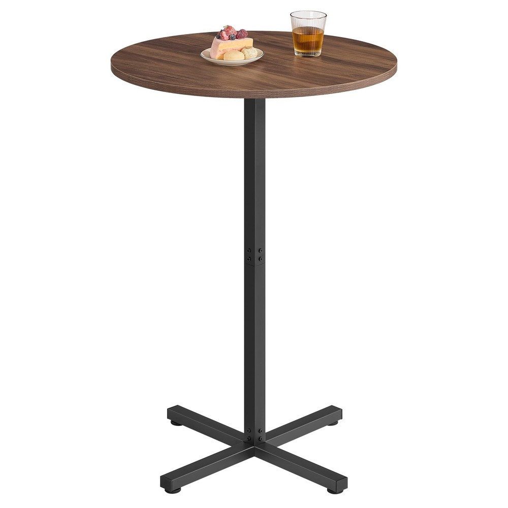 Round Cocktail Table, High Top Bar Pub Table with Metal Frame and Cross Base,...