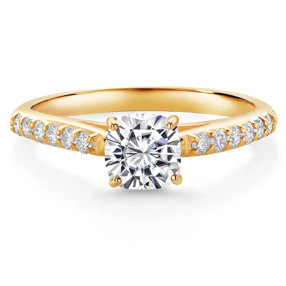 1.80Ct Cushion Cut Natural Moissanite Women Wedding Ring 14k Yellow Gold Plated