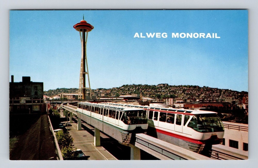 Vintage Seattle WA Worlds Fair Alweg Monorail Space Needle Postcard