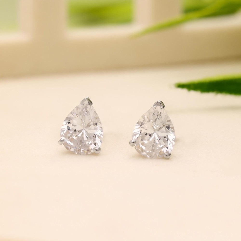 925 Sterling Silver Pear Cut Diamond Bridal Stud Earrings Jewelry Gift for Her