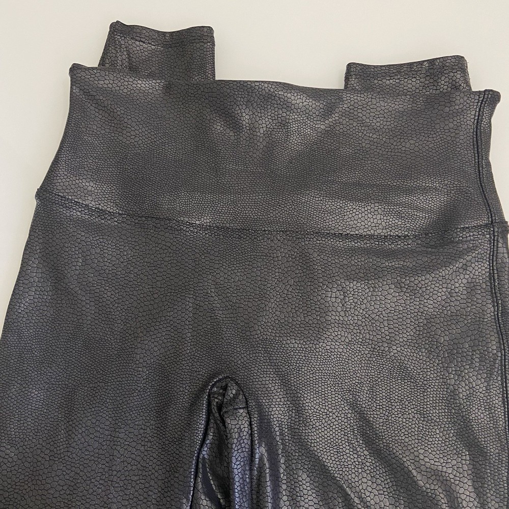 Spanx Faux Leather Snake Print Leggings Black Size L Moto Style for Women