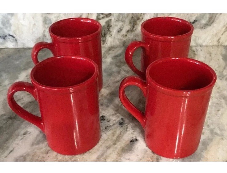 Royal Norfolk Red Stoneware Coffee Mugs Set of 4 Rare Dinnerware